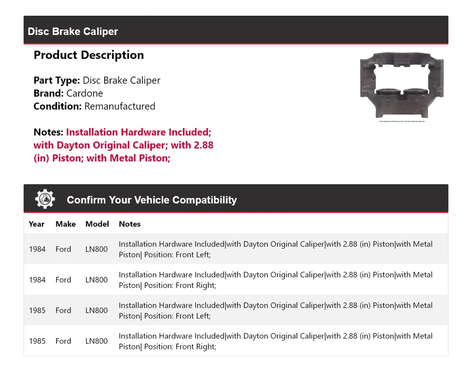 Pinza de freno de disco Cardone para Ford LN800 1984-1985 Foto 2 de 4