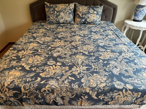 ABSOULTELY BEAUTIFUL BLUE POTTERY BARN FULL / QUEEN LINEN DUVET W 2 SHAMS #347 - Picture 7 of 15