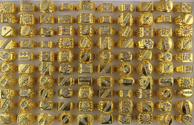 Men's Jewelry Wholesale Bulk Lots 32pcs Full Rhinestone Mixed Gold Plated Rings
