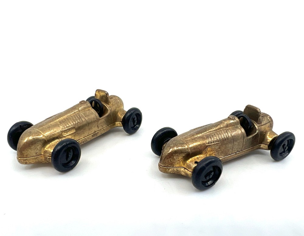 Kinder Surprise Ferrero Race Car x 2 Golden Age Metal Brass 1:87 Miniature Prize