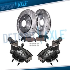 Front Steering Knuckles Hub and Bearings Drilled Rotors Brake Pads for Ford Edge
