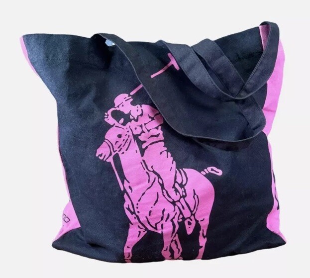 Borsa Polo Ralph Lauren tela tote bag RL EST 2000 rosa e nera grande logo pony