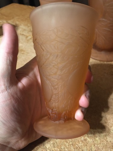 TIARA INDIANA GLASS CORAL SWEET PEAR GLASS PITCHER & 4 TUMBLERS GLASSES - Picture 14 of 24