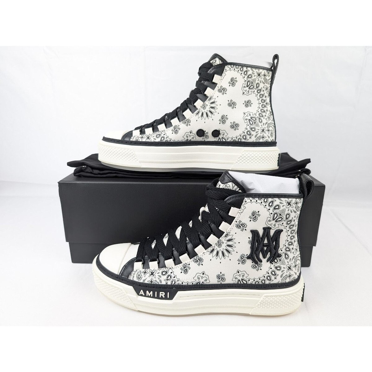 Amiri Bandana MA Court Hi Top Sneakers in White/Black BNWB