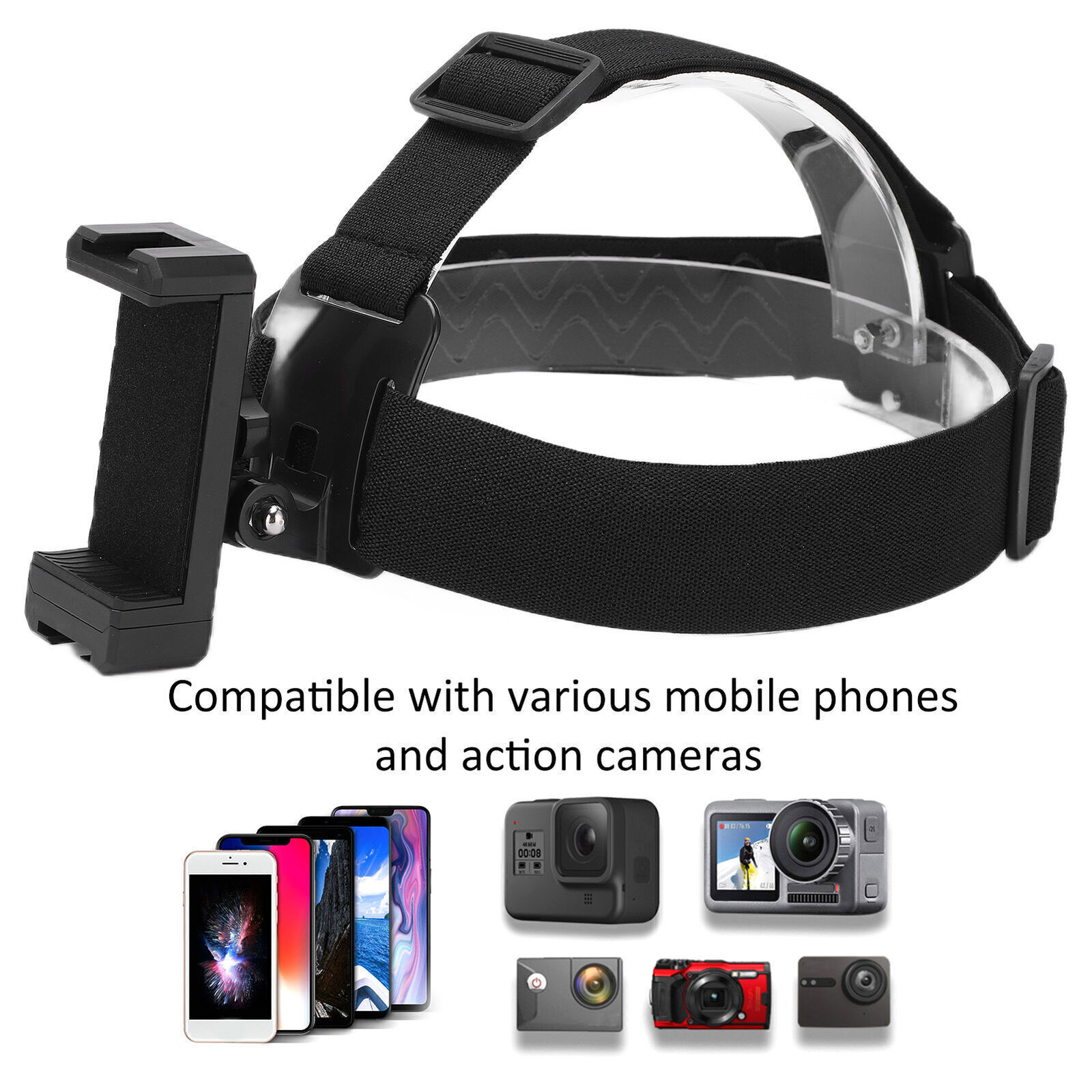 Head Strap Mount Black Adjustable Holder Accessories Kit for Action Camera Phone