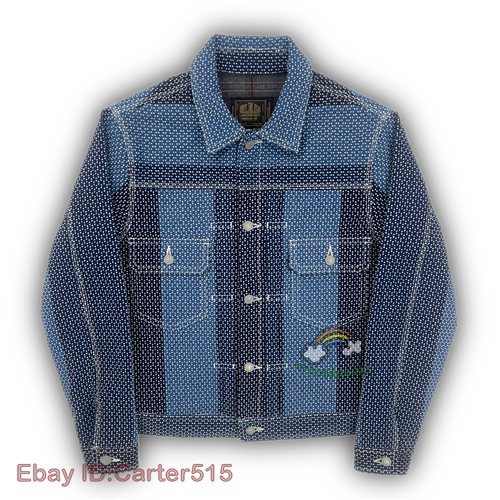 Herren Warm Vintage Indigo Sashiko Jacke Freizeit Mantel Arbeitsmantel Schwer Top - Bild 2 von 16