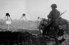 WW2 Picture Photo Soldier on motorcycle on the graves of fallen soldiers 0701
