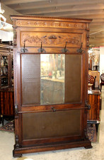 Large French Renaissance Hall Tree | Antique Walnut Coat Rack with Mirror