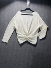 Lulu's Women's Cream White Ribbed Knotted Sweater, Size Medium M Acrylic