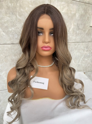 Long Wavy Light Medium Brown Chocolate Lace Front Part Synthetic Hair Wigs Women
