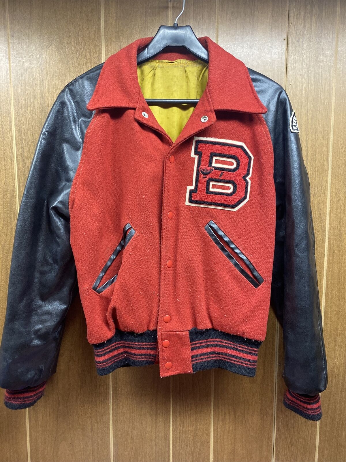 Vintage 70s Red & Black “B” Letterman Jacket w/ P… - image 1