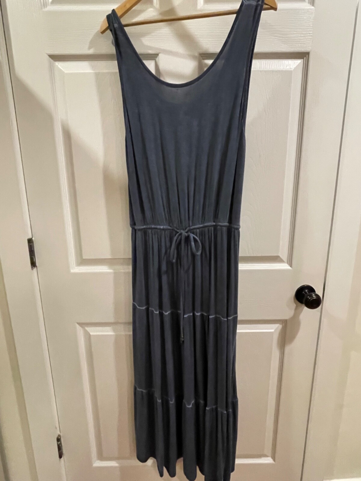 Maxi Dress sleeveless tank tiered Indigo Blue tie waist Women’s Sz L-image