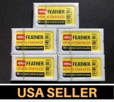 50X FEATHER Hi-Stainless Platinum Double Edge Blades Yellow Pack MADE IN JAPAN