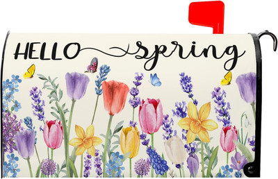 Hello Spring Mailbox Covers Tulip Lavender Butterfly Spring Decorative Mailbox C