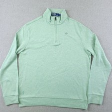 Polo Ralph Lauren Sweater Mens Medium Green Quarter Zip Cotton Modal Lightweight