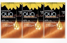 3 X Garnier Olia Bold 7.40 Intense Copper Permanent Hair Dye New 