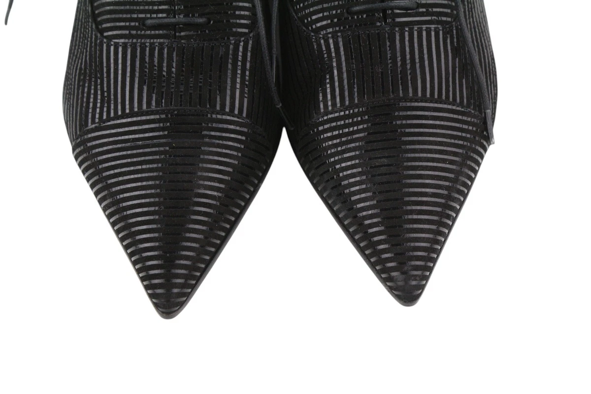 EMPORIO ARMANI Women Shoes EU37 Black Shiny Stripe Pointed Lace Up DDP