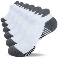 6 Pairs Athletic Ankle Socks, Low Cut, Cushioned, Anti-Blister Tab, Men, Women