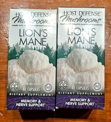 2 Host Defense Lion's Mane Mushroom 60 Capsulesx2 Exp 2028 Lot Of 2 120 Total! 