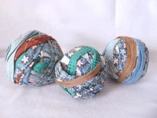 3 Antique Primitive Calico Cotton Printed Fabric Blue Shades RAG BALLS