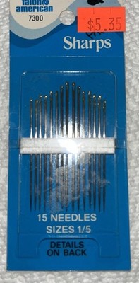  Talon American Vintage, 15 Sharps Sewing Needles Size 1/5,  Japan #7300 