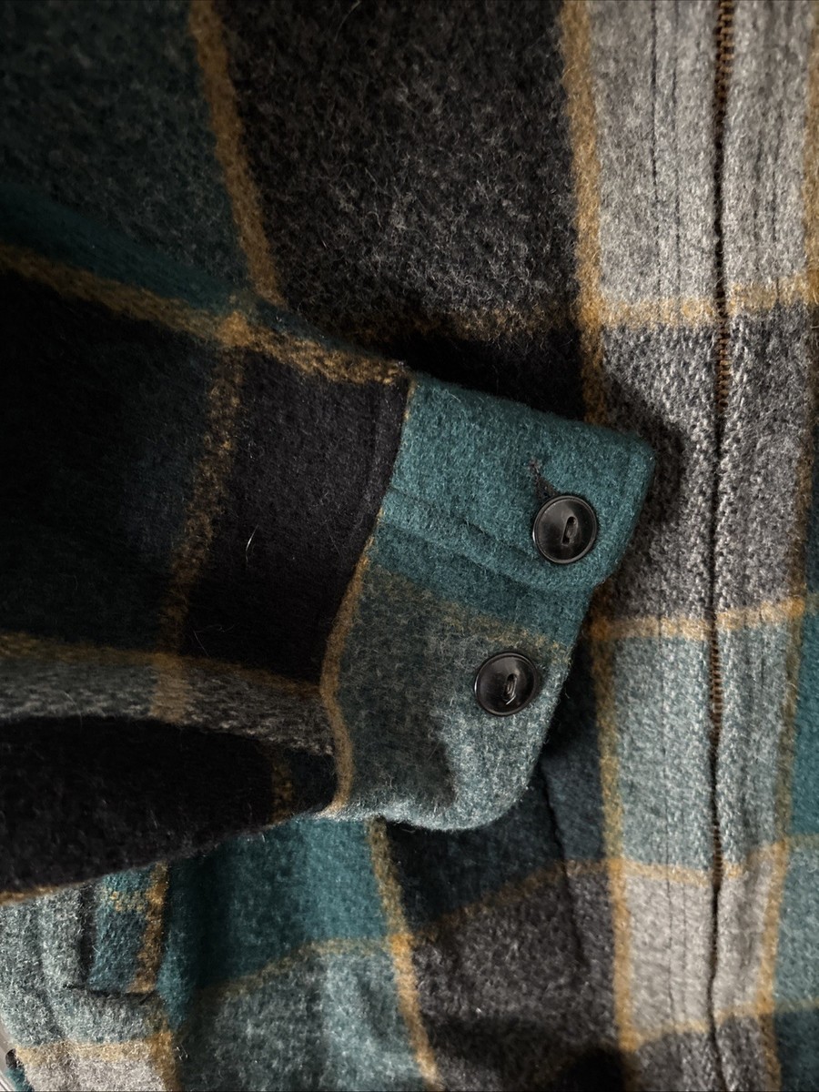 Vtg Mens Woolrich Green Black Gray Plaid Field Cruiser Zip Jacket