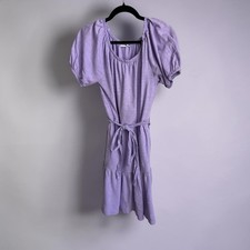 GAP Purple Short Puff Sleeve Tie Waist Ruffle Hem Mini Dress Size M