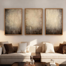 Extra Large Handmade Textured Canvas Art Set, 3 Pcs Neutral Abstract Decor