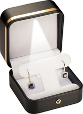 LED T Style Black Earring Gift Box for Dangling and Hoop Earrings Luxury PU