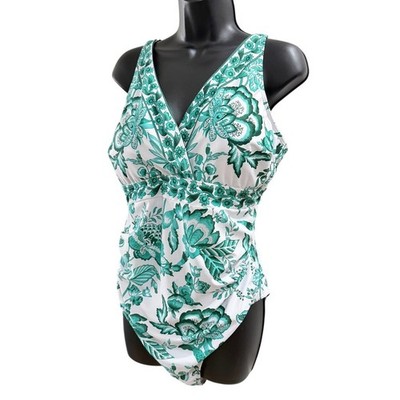 New Women's Plus Size 2 Piece Monokini A Line Skirt Green Floral Print Size 2XL