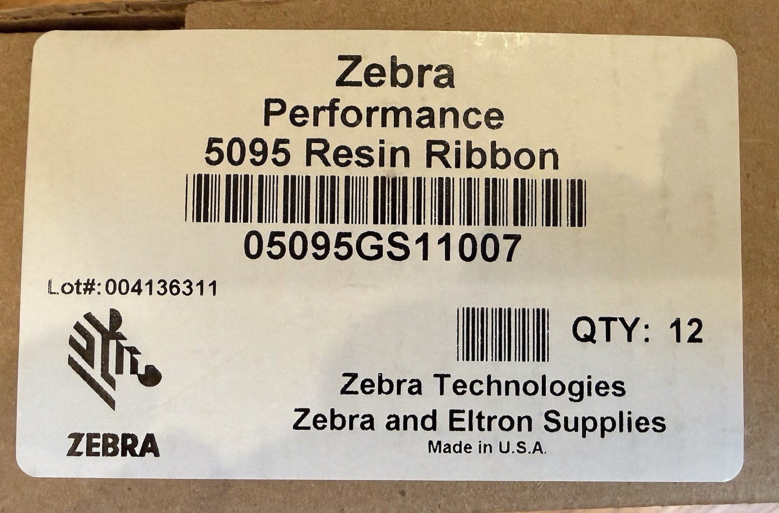 Zebra Performance Ribbon (12) Zebra Resin Ribbon 110mm x 74m 5095 High Performance 0.”5