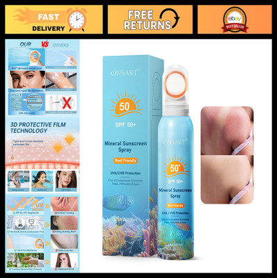 Reef Safe SPF 50 Sunscreen Spray - Zinc Oxide, Broad Spectrum UVA/UVB, Water Res