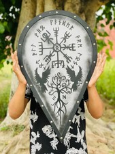 Norse Viking Shield Vegvisir & Ravens | Wooden LARP Cosplay Armor | Wall Decor