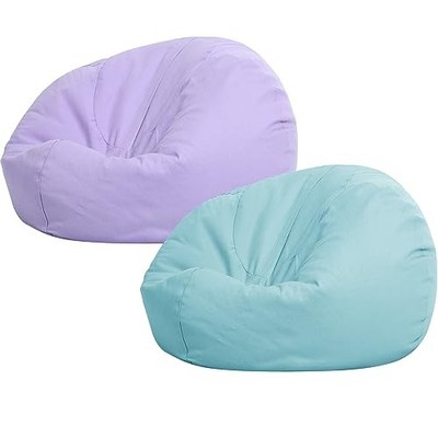  2 Pcs Stuffed Animal Storage Bean Bag Chair Cover for Small Green and Purple
