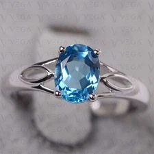 3.00 Carat Oval Shape Natural Topaz Solitaire Wedding Ring 18K White Gold Plated