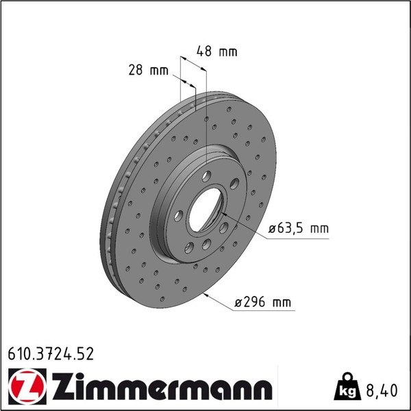 Zimmermann 610.3724.52 Bremsscheibe FüR Volvo S90 V90 V60 S60 235 236 234 225-image