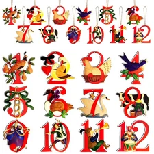 24 Pieces 12 Days of Christmas Ornaments 12-Days of Christmas Wooden Hanging