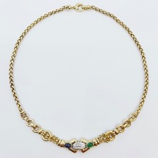 Collier 585/-, Länge: 44 cm mit farbigen Steinen und 10 Brillanten, 30,69g