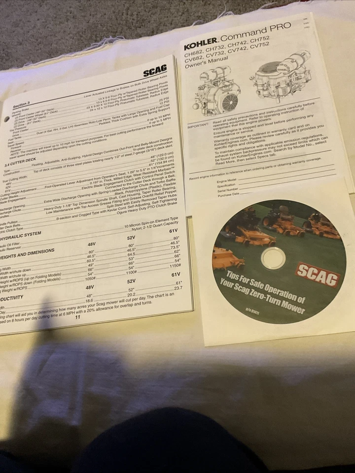 SCAG POWER EQUIPMENT OPERATOR'S MANUAL TIGER CAT MODELS STC48V-22FS, STC48V-23CV - Image 2 of 4