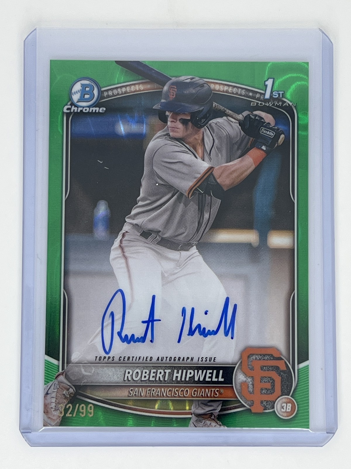 2025 Bowman Chrome Robert Hipwell Auto Green Lava Refractor /99 1st Giants