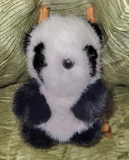 Plush Panda Bear Bag Charm/Keychain Gold-tone O Ring Faux Mink NWOT 6"×4"