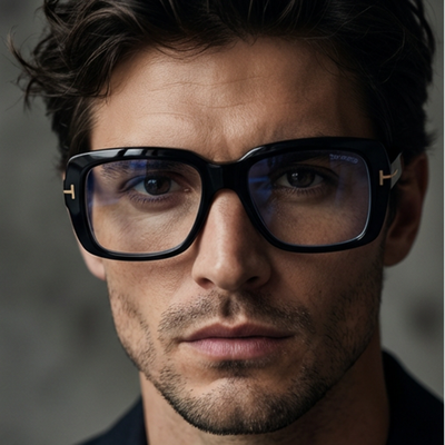 Tom Ford Eyeglasses FT5822-B 001 Black Square Men Blue Light