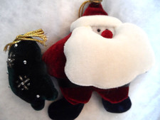 Vintage Christmas Ornament - TJ'S CHRISTMAS PLUSH SANTA w/TREE - FREE SHIP
