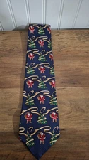 Vintage Mark Alexander Silk Christmas Necktie Blue Santa Claus Trees