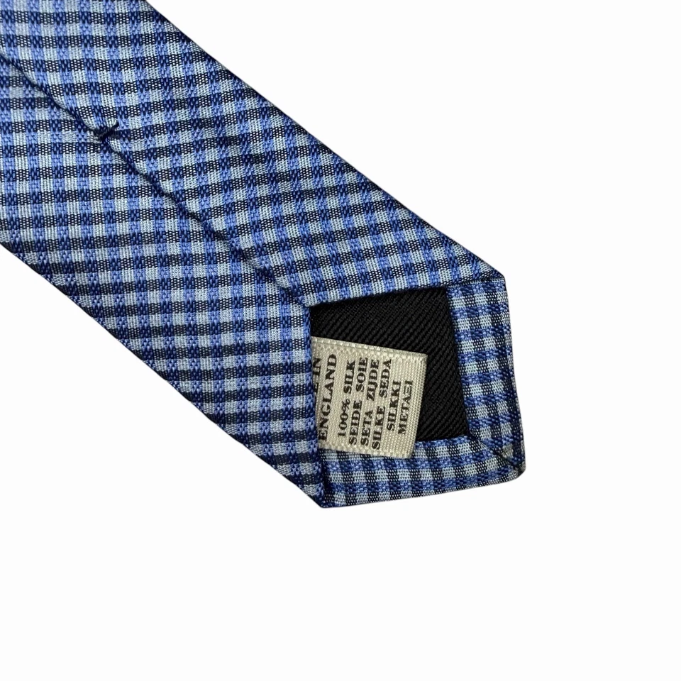 Burberry London NOVO US$ 165 Masculino Skinny Logotipo Xadrez Gravata Recente Seda Azul 2 7/8" 60" - Imagem 4 de 4