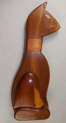 Vintage 1950s Mid Century Wooden Siamese Cat, Atomic Age MCM