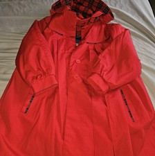 Rothschild 90s Vintage Girl  s Red Plaid Pleated Hooded Coat Sz 6 Fur Lined