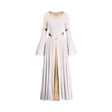 Women Metallic V Neck Praise Dance Dress Liturgical Worship Costume Bi Color ...