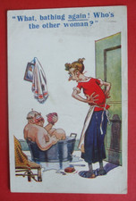 40s UNSIGNED DUDLEY BUXTON Comic MAN IN TIN BATH BATHING AGAIN ANOTHER WOMAN