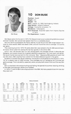 1977 Indiana Pacers ABA Player Profile - Don Buse - Vintage Basketball Page